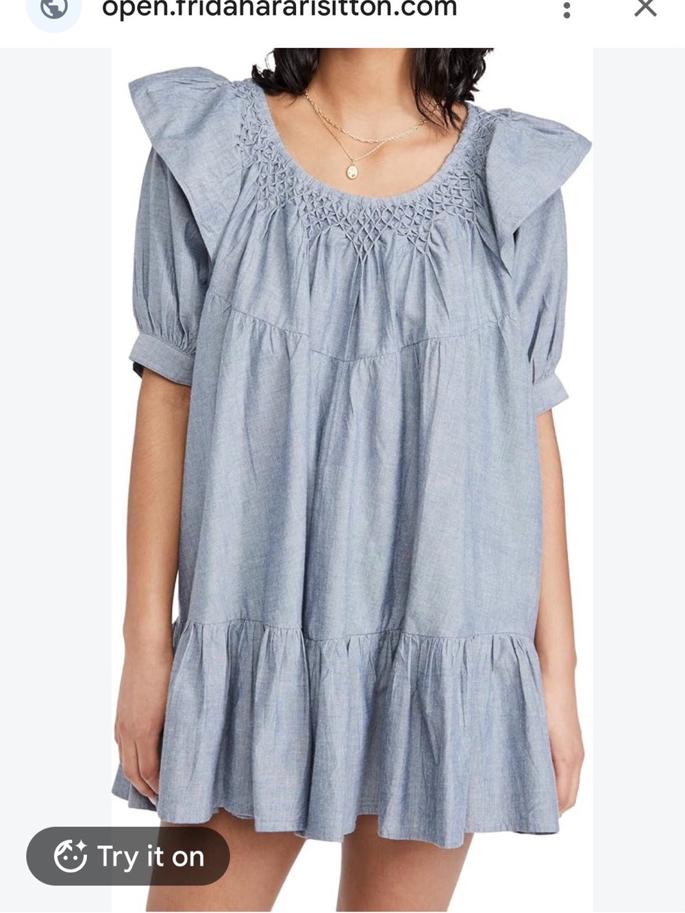 Free People Light Blue Chambray Smocked Yoke Mini Dress